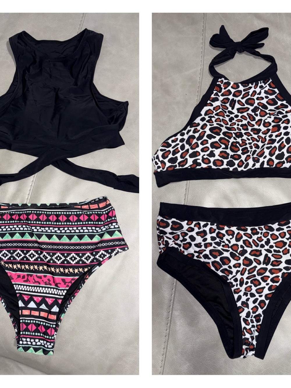 Two Bikini Sets with Leopard and Aztec Prints NWOT
